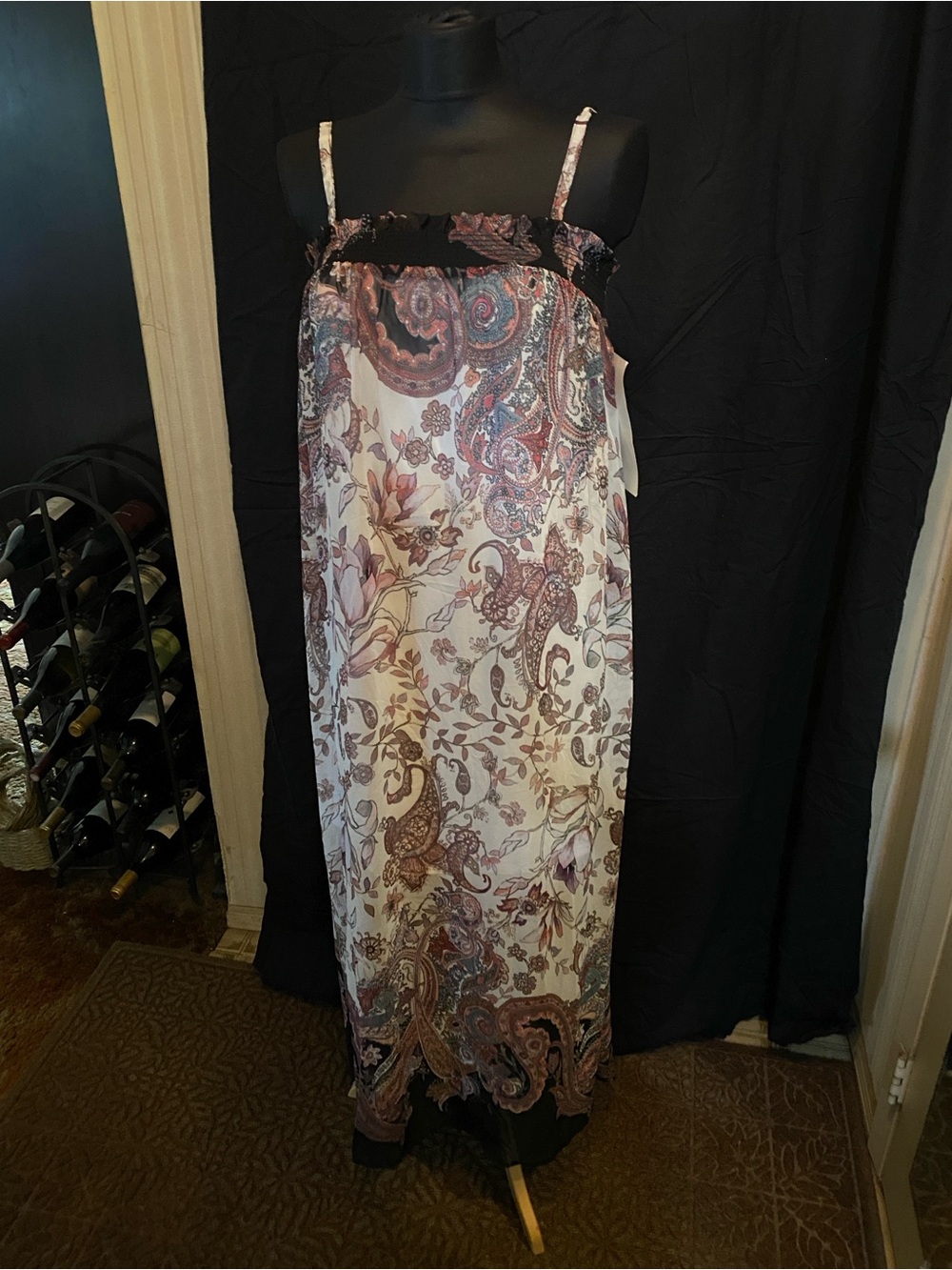 Floral Paisley Convertible to Strapless Maxi Slip Dress in Cream and Mauve